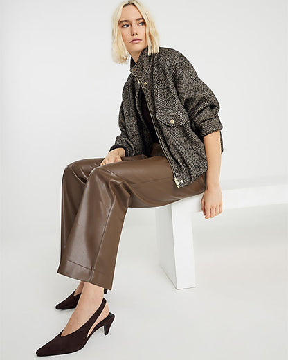 Brown Faux Leather Elasticated Waist Trousers