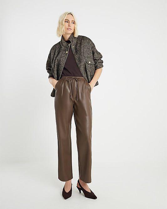 Brown Faux Leather Elasticated Waist Trousers