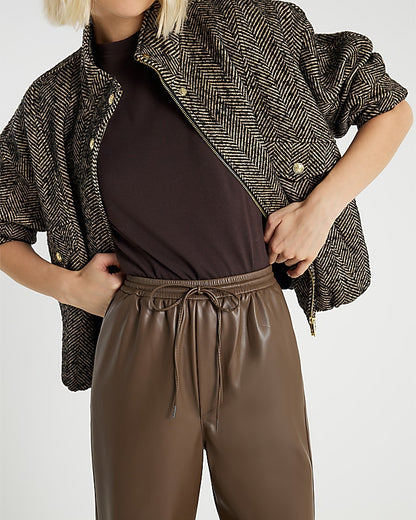 Brown Faux Leather Elasticated Waist Trousers