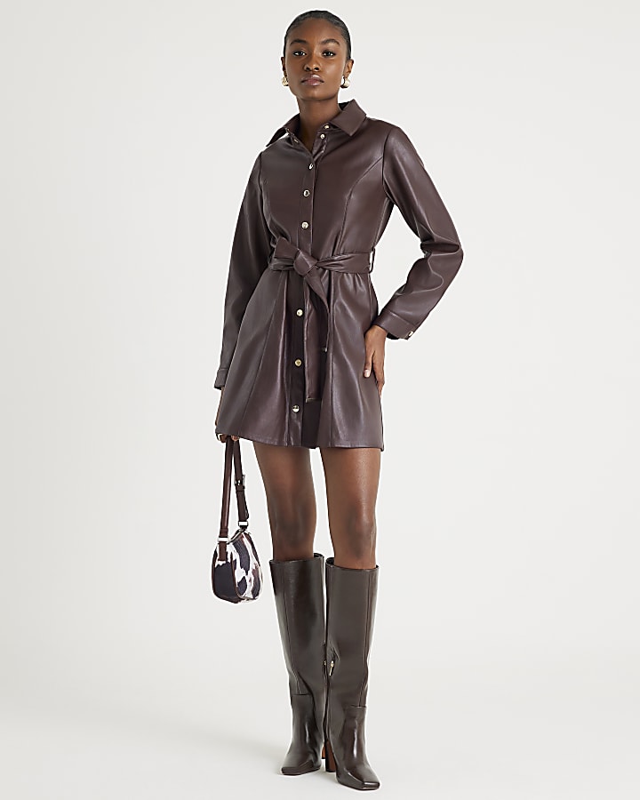 Burgundy Belted Day Dress