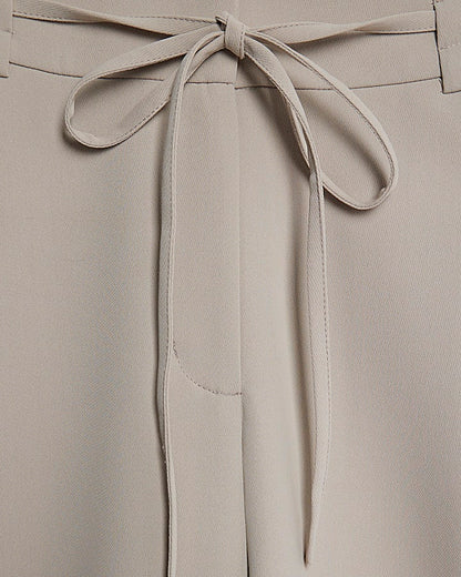 Beige Tie Waist Wide Leg Trousers