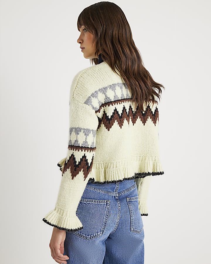 Green Frill Knitted Fair Isle Jumper