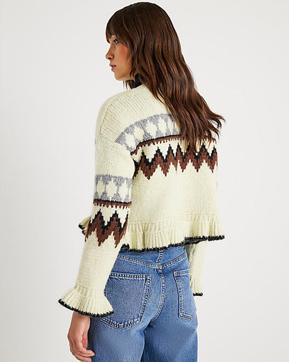 Green Frill Knitted Fair Isle Jumper