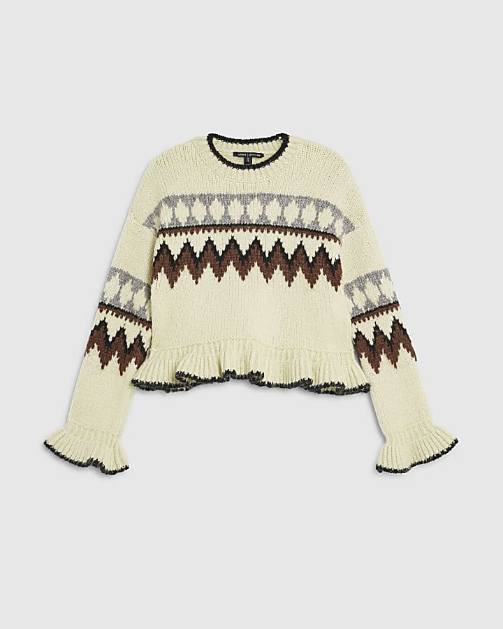 Green Frill Knitted Fair Isle Jumper