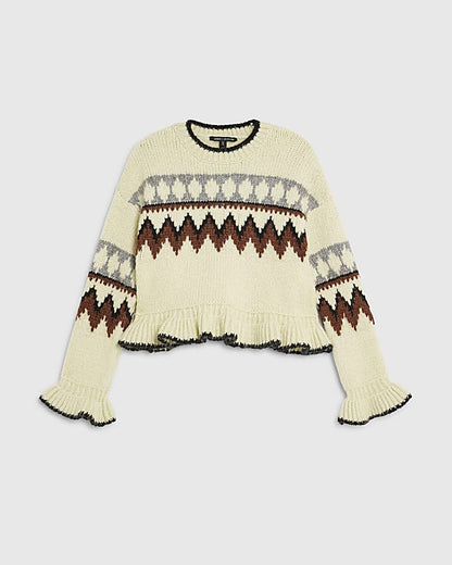 Green Frill Knitted Fair Isle Jumper