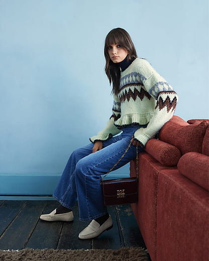 Green Frill Knitted Fair Isle Jumper