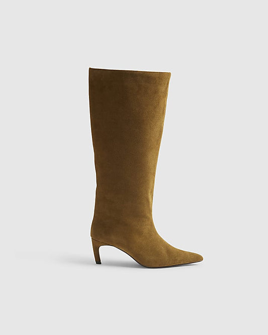 Brown Suede Straight High Leg Boots