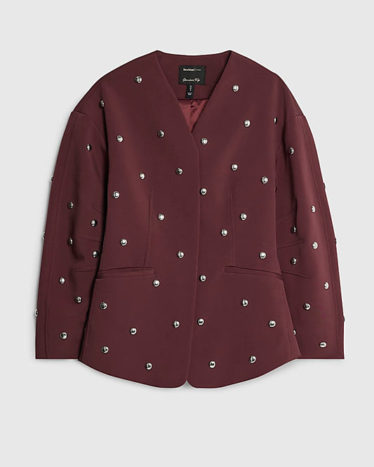 RI Studio Red Cocoon sleeve Studded Blazer
