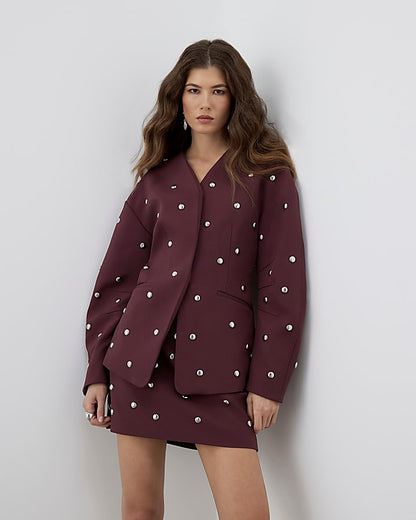 RI Studio Red Cocoon sleeve Studded Blazer