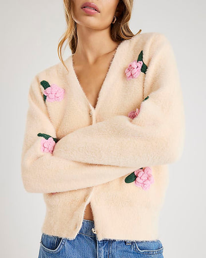 Cream Floral 3d cardigan