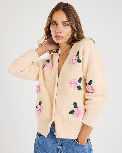 Cream Floral 3d cardigan