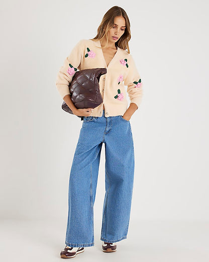 Cream Floral 3d cardigan