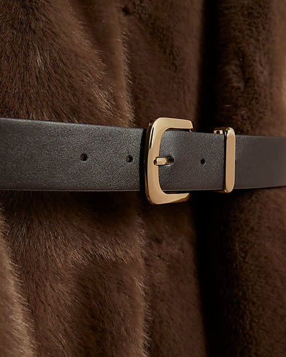 Brown Faux Fur Longline Belted Coat