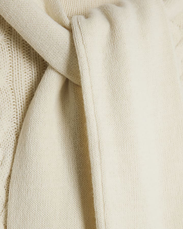 Cream Cable Knit Tie Neck Jumper | River Island