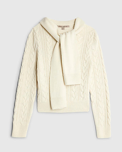 Cream Cable Knit Tie Neck Jumper | River Island