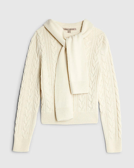 Cream Cable Knit Tie Neck Jumper | River Island