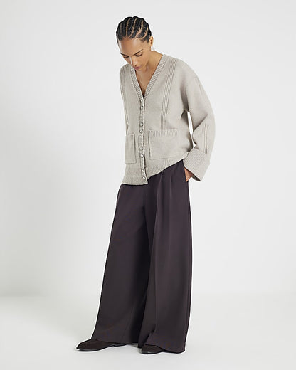 Brown Knitted Long Sleeve Cardigan | River Island