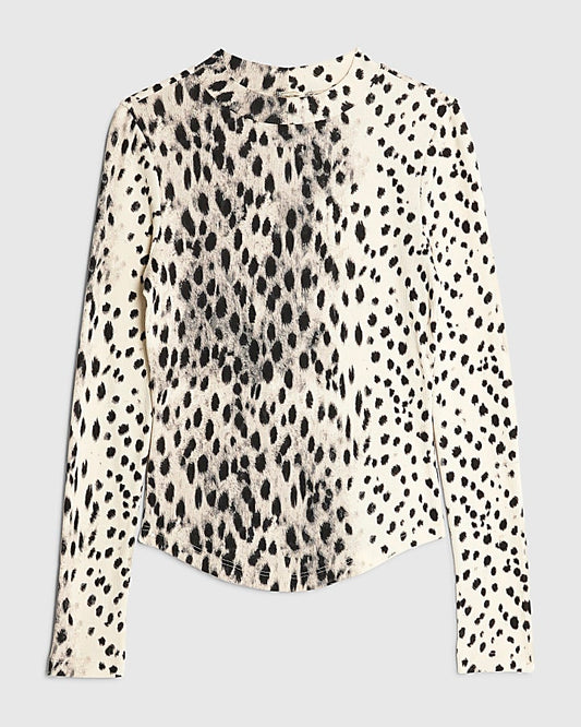 Cream leopard Print Long Sleeve Ribbed Top
