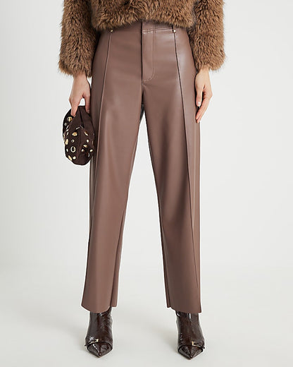Brown Faux Leather Cropped Trousers