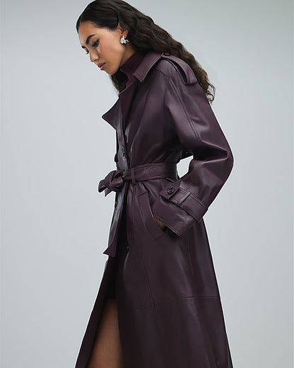 Red leather oversized trench coat