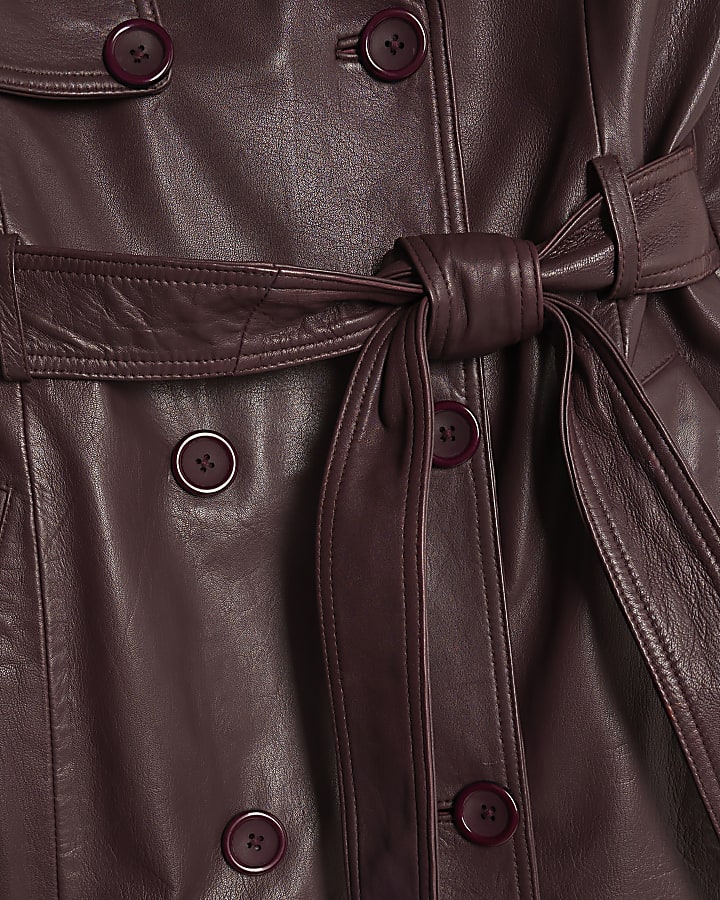 Red leather oversized trench coat