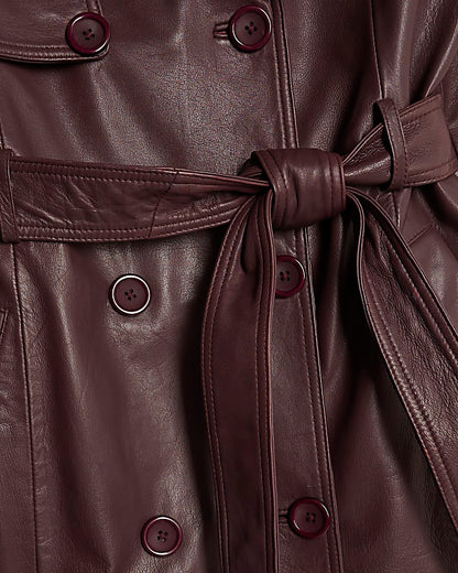 Red leather oversized trench coat