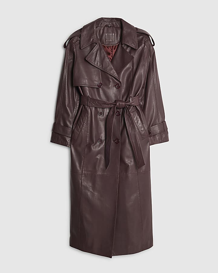 Red leather oversized trench coat