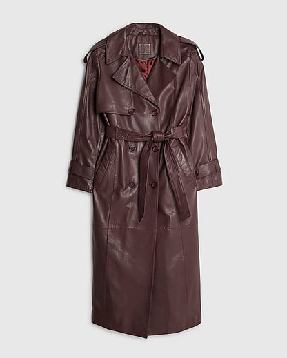 Red leather oversized trench coat