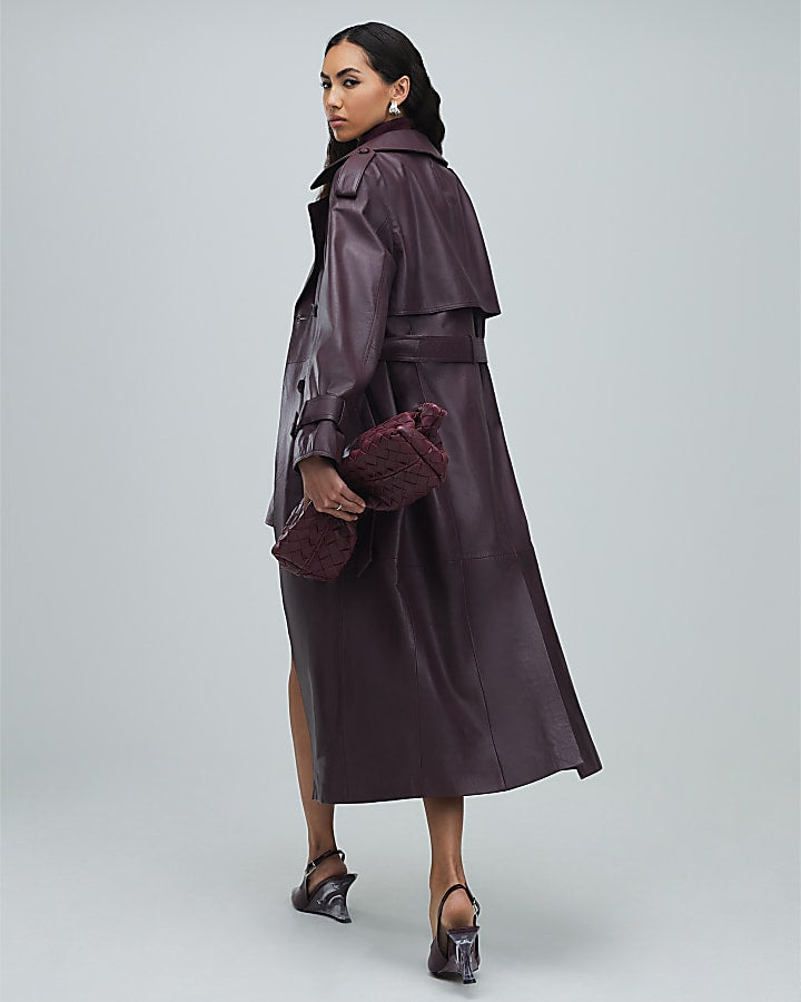 Red leather oversized trench coat