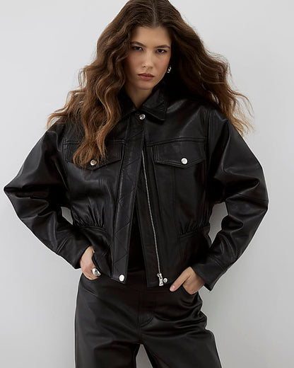 RI Studio Black Leather Bomber jacket