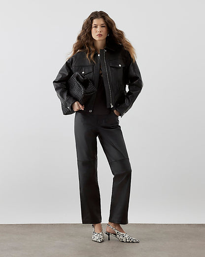 RI Studio Black Leather Bomber jacket