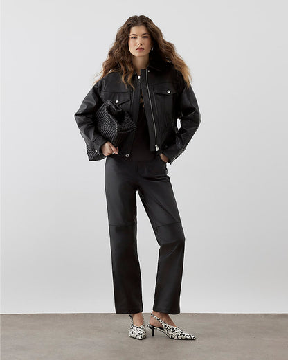 RI Studio Black Leather Bomber jacket