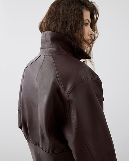 RI Studio Red Leather Bomber Jacket