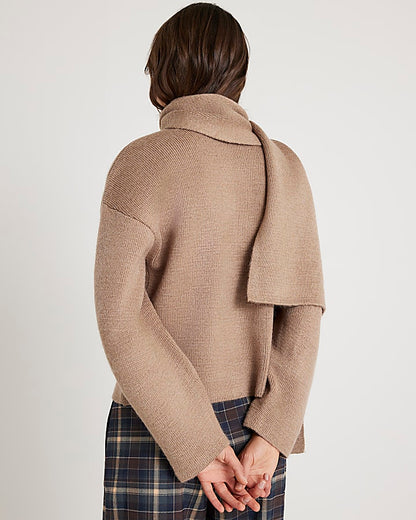 Beige Wrap Scarf Knitted Cardigan