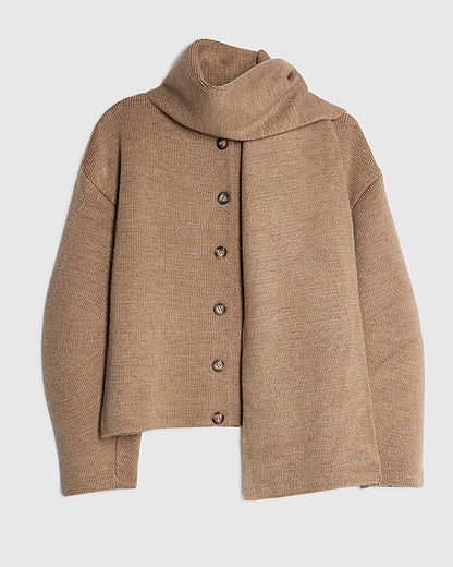 Beige Wrap Scarf Knitted Cardigan