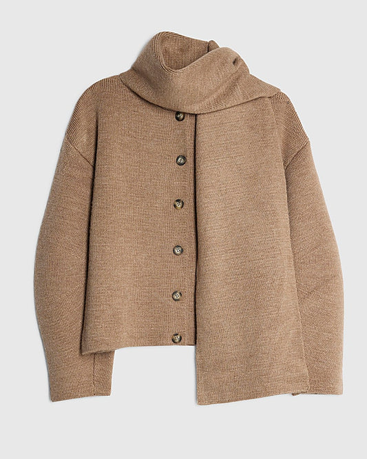 Beige Wrap Scarf Knitted Cardigan