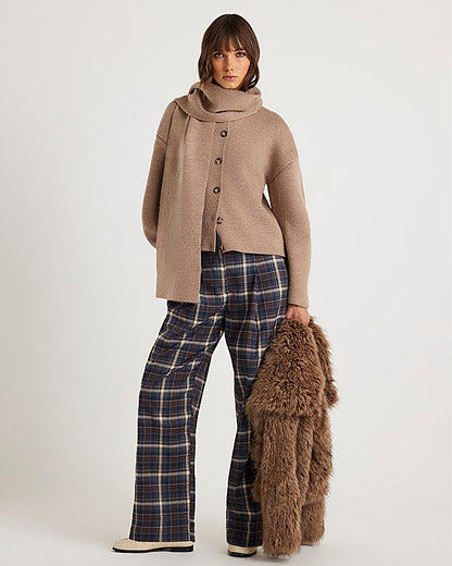 Beige Wrap Scarf Knitted Cardigan