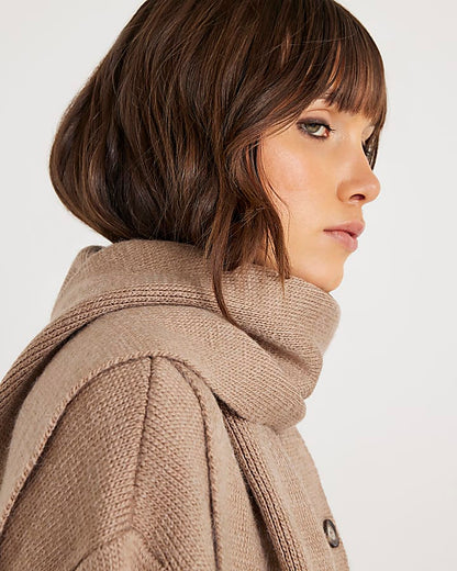 Beige Wrap Scarf Knitted Cardigan