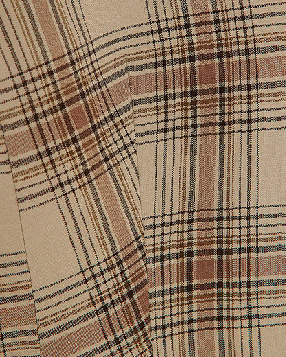 Brown Check Print Cocoon Sleeve Belted Blazer