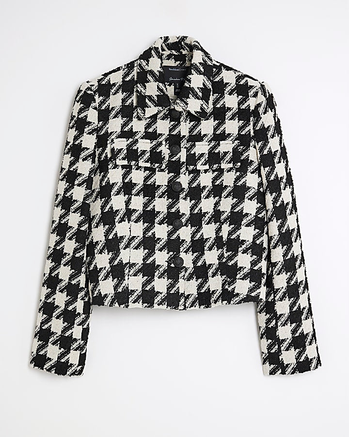 Black Boucle Dogtooth Cropped Jacket