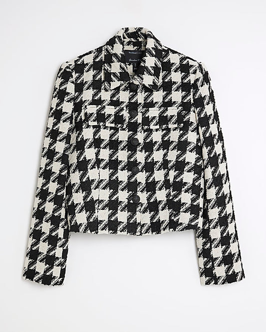 Black Boucle Dogtooth Cropped Jacket