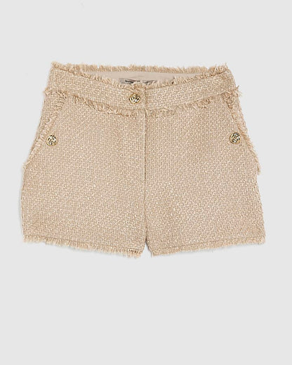 Beige Boucle Fringed Shorts