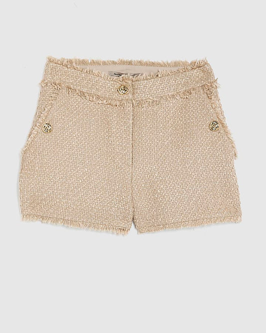 Beige Boucle Fringed Shorts