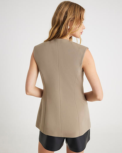 Beige High Neck Button Detail Waistcoat