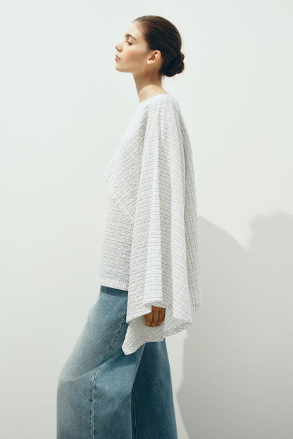 Cape-detail seersucker blouse