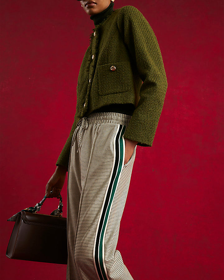 Beige Check Tailored Joggers
