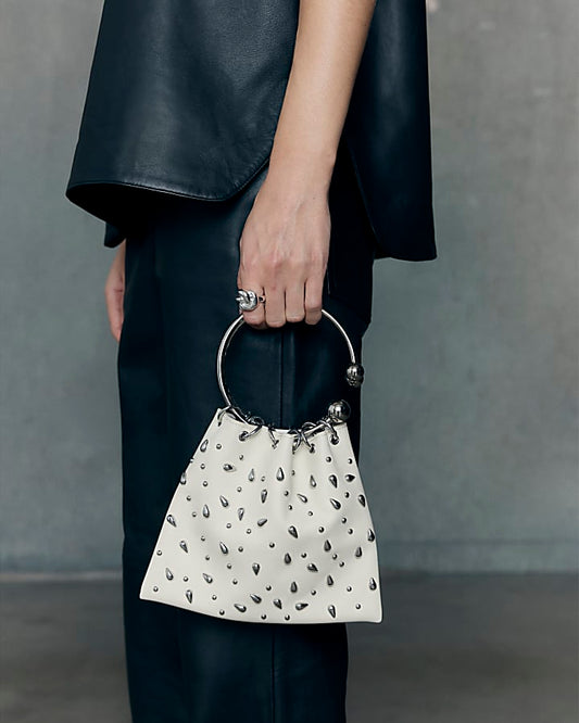 RI Studio Cream Studded Leather Clutch Bag