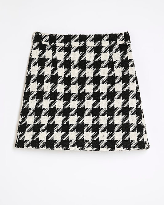 Black Boucle Dogtooth Boucle Mini Skirt