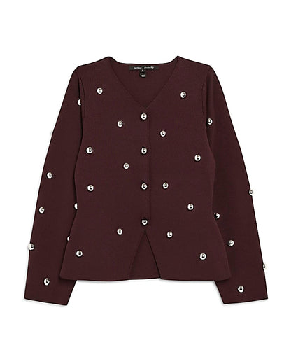 Red Knitted Studded Cardigan