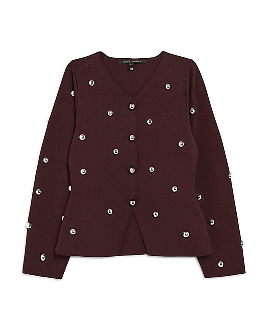Red Knitted Studded Cardigan